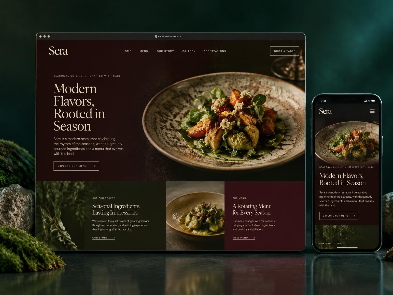 Modern Restaurant website shown on desktop and mobile