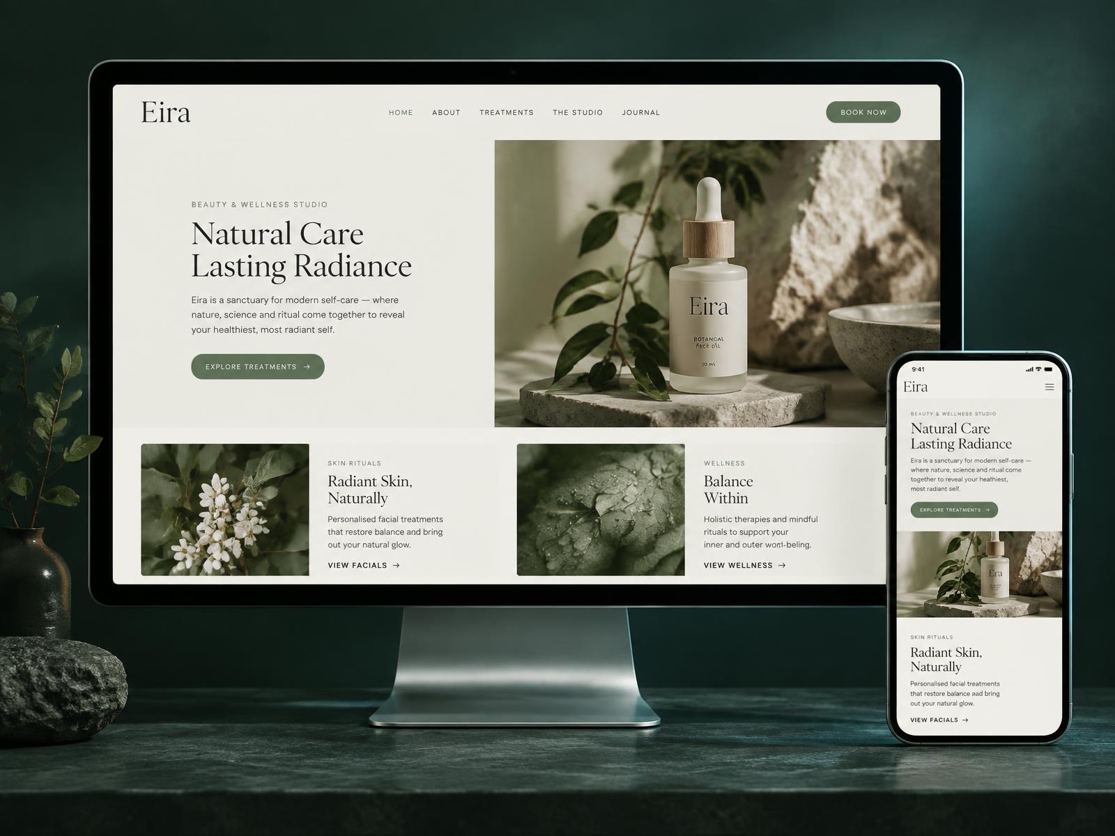 Beauty & Wellness Studio website shown on desktop and mobile